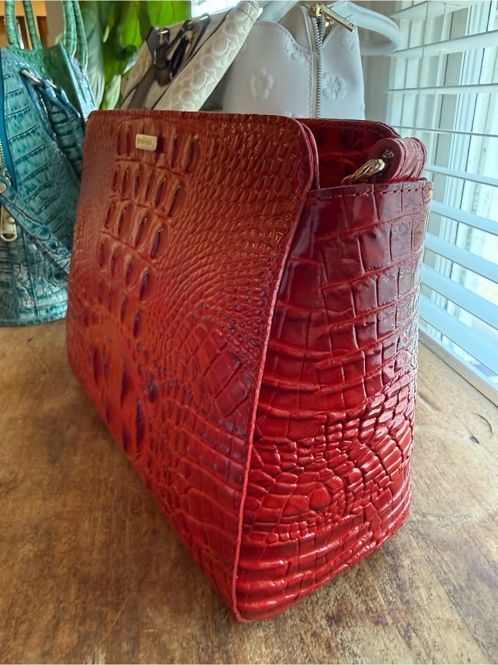 Brahmin Red Croc Leather Crossbody - Picture 2 of 10